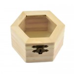 Hexagon Wooden Box With Glass 9x10x5,4cm