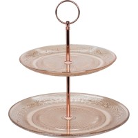 2 FLOOR GLASS PINK CAKE STAND 24cm