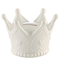 WHITE GLOSS CROWN MONEY BOX  12x12x8.5cm