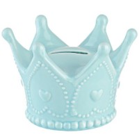 LIGHT BLUE CERAMIC CROWN MONEY BOX  12x12x8.5cm