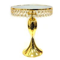METAL GOLD STAND TRAY WITH MIRROR 28cm