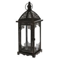 BLACK METAL LANTERN WITH WITH LACE PATTERN