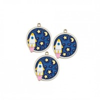 METAL CHARM SPACE WITH ROCKET 2.5Χ3cm  10pcs