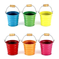 COLORFUL SMALL METAL BUCKETS WITH HANDLES 6-PACK 9x9cm