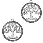 METAL TREE OF LIFE CHARM WITH STRASS ANTIQUE SILVER 5pcs