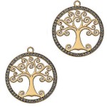 Metal tree of life charm with strass gold 5pcs