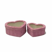 PINK VELVET HEART BOXES 26x24x10.5cm-22x19.5x9cm SET OF 2