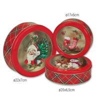 CHRISTMAS ROUND METAL GIFT BOXES WITH TRANSPARENT LID 3pcs