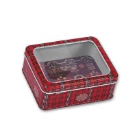 CHRISTMAS METAL GIFT BOX WITH TRANSPARENT LID 13,5x11x5cm