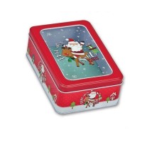 CHRISTMAS METAL GIFT BOX WITH TRANSPARENT LID 19x13x6.5cm