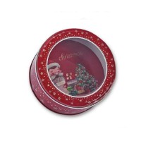 CHRISTMAS METAL ROUND GIFT BOX WITH TRANSPARENT LID 13,5x7cm