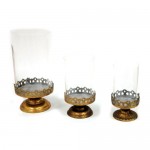 Gold metal table candlesticks with glass set of 3
