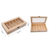 WOODEN GLASS LID BOX WITH 9 COMPARTMENTS 25.5x14.5x4.5cm